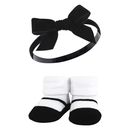 Hudson Baby Girl's Headband and Socks Giftset, Black Pink, One Size