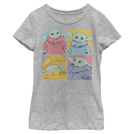 STAR WARS Mandalorian Baby Yoda 4 Box Girls Short Sleeve Tee Shirt, Athletic Heather, Large