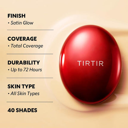 TIRTIR Mask Fit Red Cushion Foundation | Full coverage, Weightless, Skin fit, Satin Glow Finish, Korean Makeup Cushion Foundation (#24W Soft Beige, 0.63 Fl Oz)