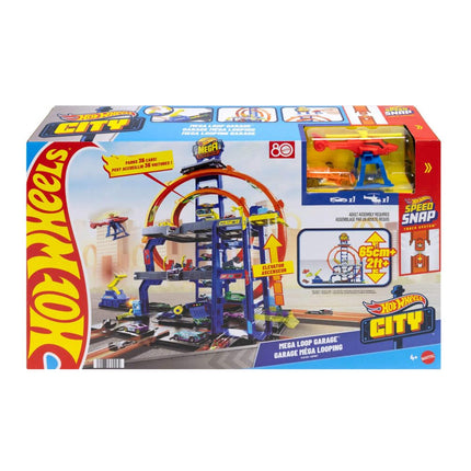Hot Wheels Mega Loop Garage Track Set with Toy Car & Helicopter