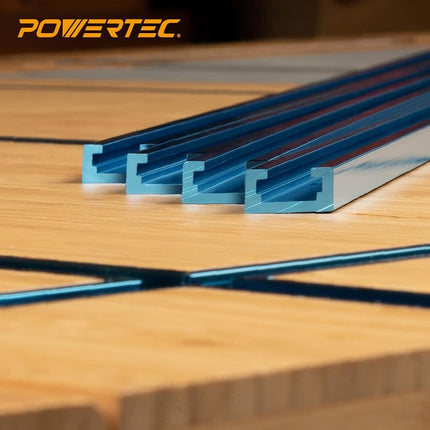 POWERTEC 71118-P3, 6 Pack, 24 Inch Double-Cut Profile Universal T-Track with Predrilled Mounting Holes, Aluminum T Track for Woodworking Jigs and Fixtures, Drill Press Table, Router Table, Workbench