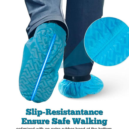 200 Pack XL Non-Slip Disposable Shoe Covers Blue for Indoors, Fits Men’s US 13