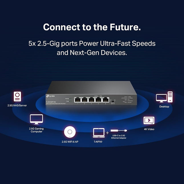 TP-Link TL-SG105PP-M2 | 5 Port 2.5 Gigabit Switch | Multi-Gigabit | 4 PoE++ Ports @123W | Fanless Metal Design | Plug & Play | PoE Auto Recovery | QoS & IGMP