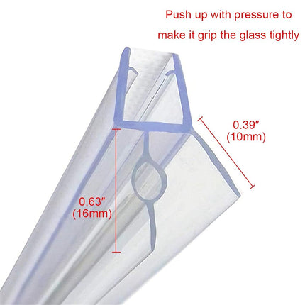 Cozylkx Frameless Shower Door Bottom Seal with Drip Rail for 3/8"(10mm) Glass, Length 27.5"/0.7m, Glass Door Sweep Stop Shower Leaking