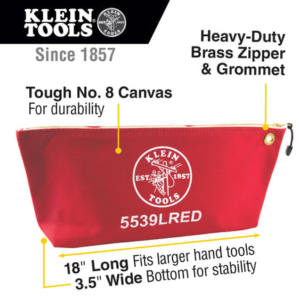 Canvas Zipper Pouch, 40.6 cm Tool Bag Storage Organizer, Red Klein Tools 5539LRED