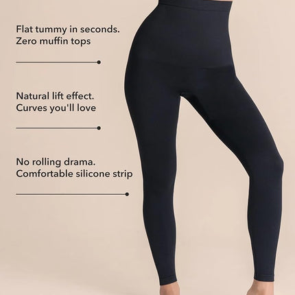 SHAPERMINT High Waisted Tummy Control Compression Leggings for Women - Petite to Plus Size Womens Leggings Non See Through, Black, Large