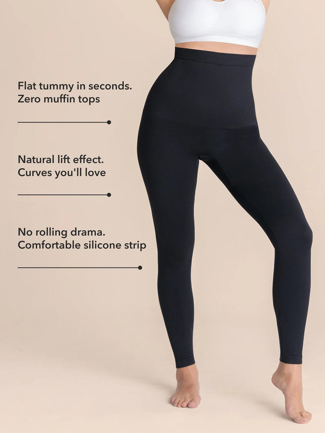 SHAPERMINT Legging de compression taille haute gainant pour femme - Legging femme opaque, petite à grande taille, Noir, Grand