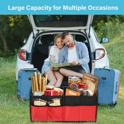 Simple Deluxe Car Trunk Organizer, 2 Compartments Collapsible Trunk Storage, Anti-slip Design, Made of Waterproof 600D Oxford Polyester, Suitable for SUV, Minivan, Truck, Standard Size, Red