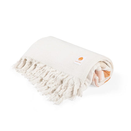 BEACH STATE Couverture de plage Oceanside, 168 x 203 cm, Couverture de pique-nique premium 100 % coton, Serviette de plage surdimensionnée avec franges, Accessoires de plage bohème (Sunset Stripe)