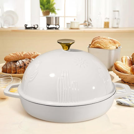 Flavehc Bread Oven Cast Iron Bread Dutch Oven with Cloche Lid for Bread Baking Magenta Enameled Cast Iron Bread Oven with Dome Lid for Sourdough, 9.8 Inches