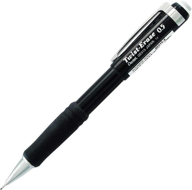 Pentel Twist Erase 0.5 mm (Fine Point)- Twist Erase III - Pre-loaded Super Hi-polymer HB Lead - Black Barrel - 3-pack
