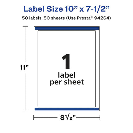 Avery Etiquetas Rectangulares Brillantes Transparentes con Sure Feed, 10" x 7.5", 50 Etiquetas Brillantes Transparentes, Etiquetas Imprimibles con Láser/Inyección de Tinta