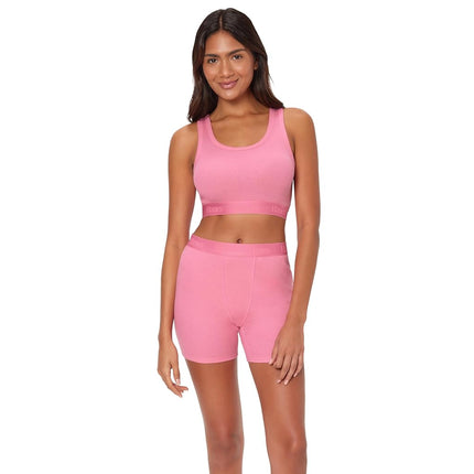Hanes womens Originals 2-piece Lounge Set, Comfywear Supersoft Crop Top & Boxer Shorts Loungewear Set, Parrot Pink/Parrot Pink, XL