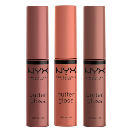 NYX PROFESSIONAL MAKEUP SIONAL MAKEUP Butter Gloss Brown Sugar, Non-Sticky Lip Gloss - Pack Of 3 (Sugar High, Spik