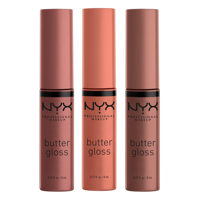 NYX PROFESSIONAL MAKEUP SIONAL MAKEUP Butter Gloss Brown Sugar, Non-Sticky Lip Gloss - Pack Of 3 (Sugar High, Spik