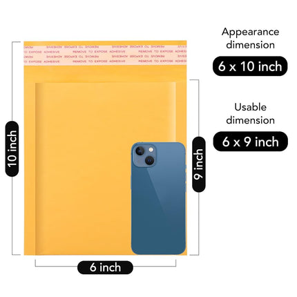 Fuxury Kraft Bubble Mailers 6x10 Inch 100 Pack,Strong Adhesion Padded Envelopes,Self Seal Bubble Envelopes, Waterproof Cushioned Bubble Mailers Packaging for Small Business，Bulk #0 Mailers Yellow