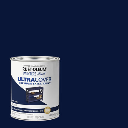 Rust-Oleum Brush On Paint 1922502 Painters Touch Latex, 1-Quart, 32 Fl Oz (Pack of 1), Gloss Navy Blue
