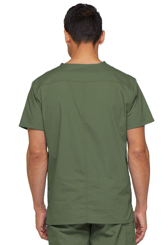 Dickies EDS Signature Scrubs for Men, Multi-Pocket V-Neck Scrub Top in Soft Brushed Poplin 81906, Olive, Large