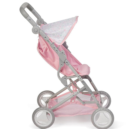 JC Toys - Folding pushchair, for dolls up to 45 cm, ideal for playing and walking, Pink with floral decoration, designed by Berenguer, +3 years