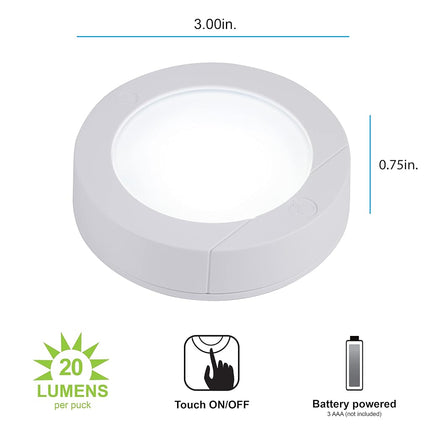 GE, Wireless, Battery Operated, 20 Lumens, Touch Activated On/Off, Bright White, Ideal for Closets, Cabinets, Attic, Garage and More, 25434, 2 Pack, LED Puck Lights, 2 Count