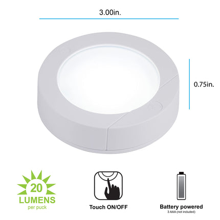 GE, Wireless, Battery Operated, 20 Lumens, Touch Activated On/Off, Bright White, Ideal for Closets, Cabinets, Attic, Garage and More, 25434, 2 Pack, LED Puck Lights, 2 Count