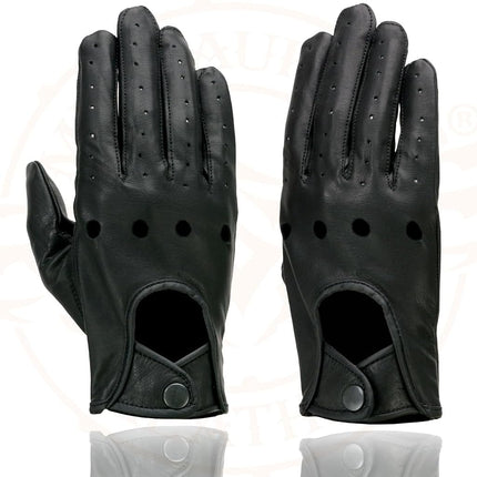 Milwaukee Leather Men's Perforated Gloves with Button Closure (Black, Medium)