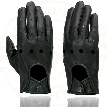 Milwaukee Leather Men's Perforated Gloves with Button Closure (Black, Medium)