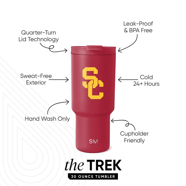 Simple Modern Officially Licensed Collegiate USC Trojans 30 oz Tumbler with Flip Lid and Straws | Insulated Cup Stainless Steel | Gifts for Men | Trek Collection | University of Southern California
