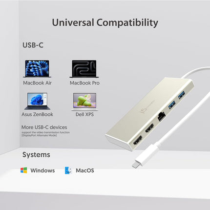 j5create USB-C Mini Dock-Type C Hub with 2X HDMI, 2X USB 3.0, Ethernet