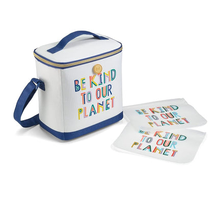 Fit & Fresh Insulated Lunch Box for Kids Boys & Girls, Lunch Bag for Kids with 2 Reusable Snack Bags, School Lunch Box, Cypress Be Kind to Our Planet