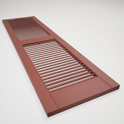 12"W x 43"H Lifetime Vinyl, Standard Cathedral Top Center Mullion, Open Louver Shutters, w/Installation Shutter-Lok's & Matching Screws (Per Pair), Burgundy Red