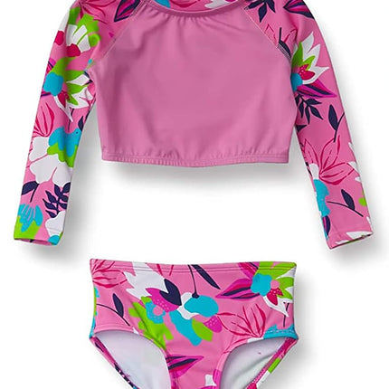 Kanu Surf Ensemble de bain deux pièces anti-UV UPF 50+ à manches longues pour filles, haut court Tropical Dance Rose, 14-16