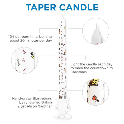 Alison Gardiner Winter Birds Wax Christmas Advent Dinner Candle 12 Hours Burn Time 29.5 cm