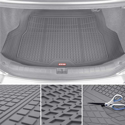 Motor Trend Premium FlexTough Plus All-Protection DeepDish Front & Rear Mats with Trunk Cargo Liner - Combo Set - All Weather Traction Grips, Gray