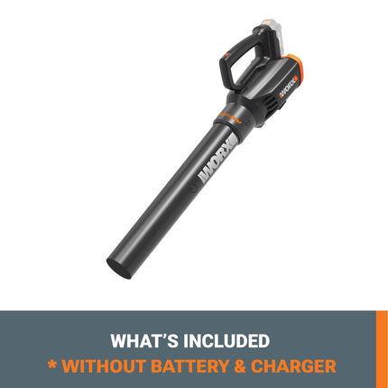 WORX WG547.9 Soplador de hojas inalámbrico de 20V, Soplador eléctrico con ventilador de turbina, Sopladores para el cuidado del césped con control de 2 velocidades, Batería y cargador no incluidos