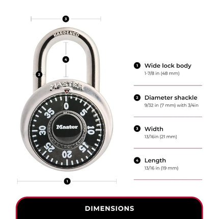 Master Lock 1500DAU 48mm Dial Combination Padlock, Black