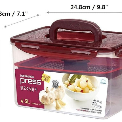 LockandLock Press Plate Leakproof Airtight Pickle Kimchi Container 4.5L / 152oz BPA Free One Handle Clear Body Maintain Fresher Taste