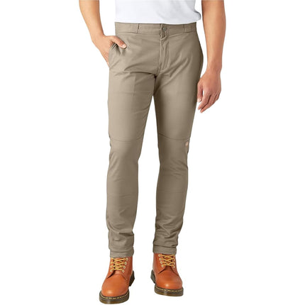 Dickies Men's Skinny Straight Double Knee Work Pants - Durable, Slim Fit, Industrial Uniform & Workwear, Desert Sand, 40W x 32L