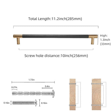 COTYKILEY 6 Pack 10 Inch(256mm) Matte Black and Champagne Bronze Knurled Cabinet Handles Knurled Kitchen Cabinet Pulls Cabinet Door Handles Kitchen Cabinet Hardware Cupboard Drawer Pulls