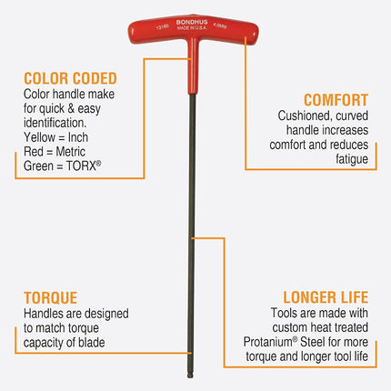 BONDHUS, BT4MM T-Handle BALLDRIVER HEX, 4MM, 13160