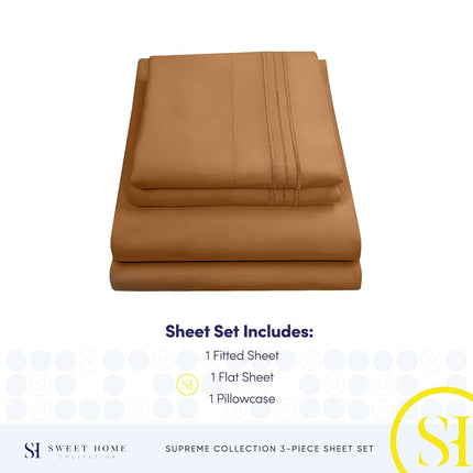 Sweet Home Collection Luxury Bedding Set with Flat, Fitted Sheet, 2 Pillow Cases, Microfiber, Mocha, Twin