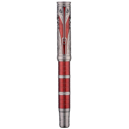 Hongdian D5X Fountain Pen Fine Nib Red Color Retro Chinese Totem Engraved Qin Dynasty Smooth Writing Pen with Converter and Pen Box Set
