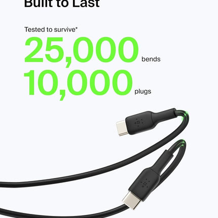 Belkin BoostCharge USB-C Cable to USB-A Cable (2M/6.6ft) for iPhone 16, iPhone 16 Pro, Samsung Galaxy S25, S24, Pixel 9, iPad Pro, Nintendo Switch 2, Carplay & More - Black (2-Pack)
