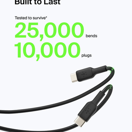 Câble USB-C vers USB-A Belkin BoostCharge (2m/6.6ft) pour iPhone 16, iPhone 16 Pro, Samsung Galaxy S25, S24, Pixel 9, iPad Pro, Nintendo Switch 2, Carplay et plus - Noir (Lot de 2)