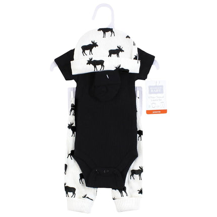 Hudson Baby Unisex Thermal Preemie Layette Set 4pc Short Sleeve Outfit, Moose, Preemie