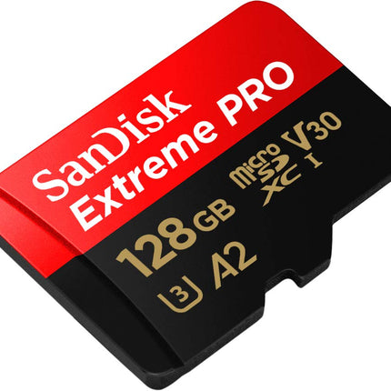 SanDisk 128GB Extreme PRO microSDXC card + SD adapter + RescuePro Deluxe, up to 200 MB/s, with A2 App Performance, for smartphones, action cameras or drones UHS-I Class 10 U3 V30