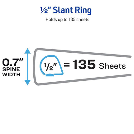 Avery Heavy-Duty View 3 Ring Binders, 0.5 Inch One Touch Slant Rings, 135-Sheet Capacity, DuraHinge, 0.7 Inch Wide Spine, Customizable Clear Cover and Spine, Black Binders (12-Pack of 79766)