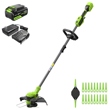 Greenworks 24V 13" Brushless Cordless String Trimmer/Edger (Includes 20 Blades), 4.0Ah Battery and Charger Included