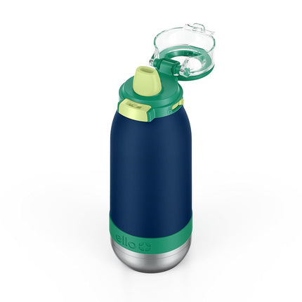 Ello Emma 14oz Vacuum Insulated Stainless Steel Kids Water Bottle with Straw and Built-in Carrying Handle and Leak-Proof Locking Lid for School Backpack, Lunchbox and Outdoor Sports, Tidal Wave