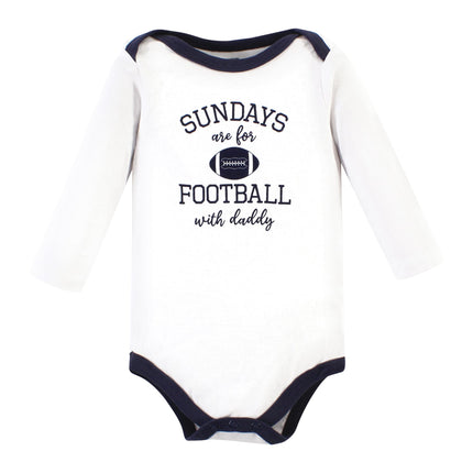 Hudson Baby Unisex Baby Cotton Long-Sleeve Bodysuits, Football Huddles 5-Pack, Newborn, Football Huddles 5-pack, Newborn